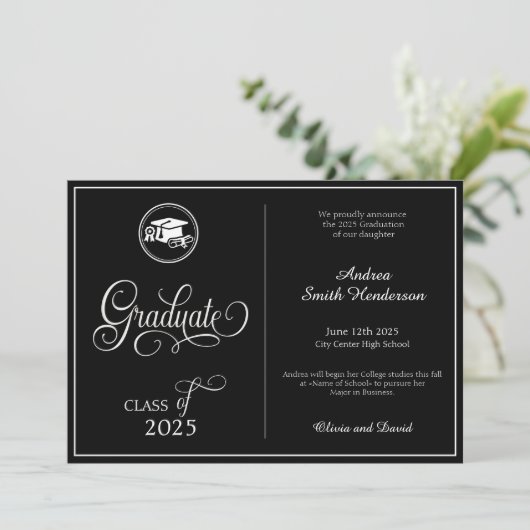 Klassisches Elegantes Skript Kein Foto Abschluss Ankündigung (Stehend Vorderseite)