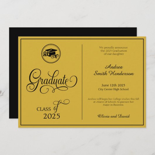 Klassisches Elegantes Skript Kein Foto Abschluss Ankündigung (Vorne/Hinten)