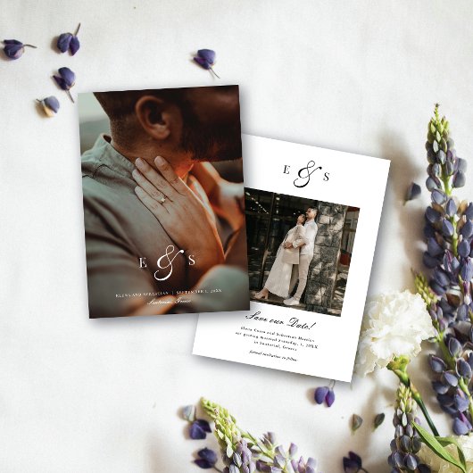 Klassisches Elegantes Skript Monogramm Zweiseitige Save The Date