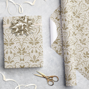 Klassisches Elegantes Vintage Beige Gold Blumenmus Geschenkpapier