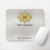 Klassisches Elegantes Weißes Leder Mit Monogramm Mousepad (Mit Mouse)