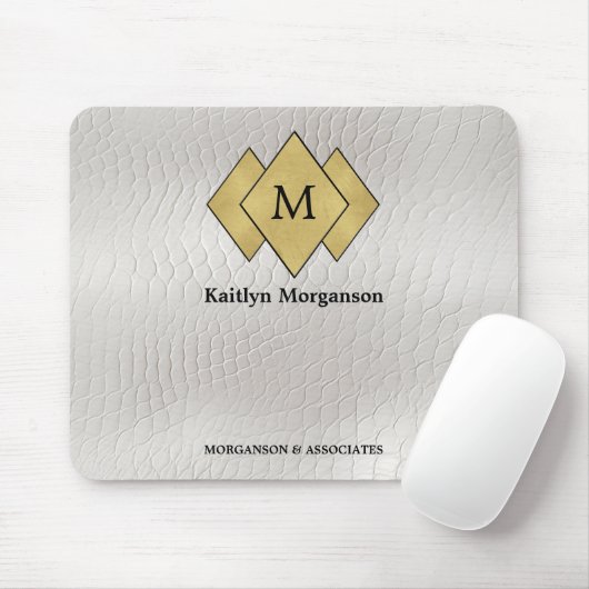 Klassisches Elegantes Weißes Leder Mit Monogramm Mousepad (Mit Mouse)