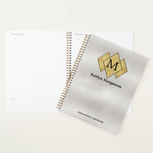 Klassisches Elegantes Weißes Leder Mit Monogramm Planer (Anzeige)