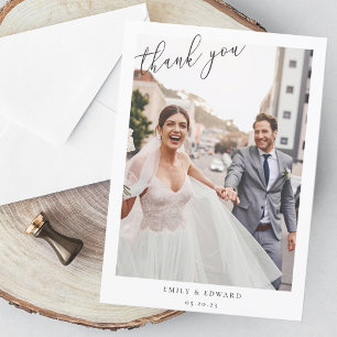 Klassisches Elegantes Weißrahmen-Foto Hochzeit Dankeskarte