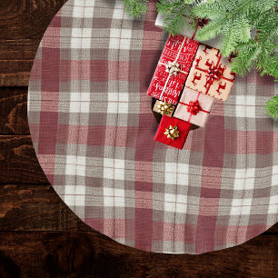 Klassisches Elfenbein-Braun-Rostrot-Karomuster Polyester Weihnachtsbaumdecke