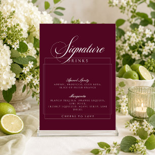 Klassisches Elfenbein Burgund Signature-Drinks-Sch Einladung