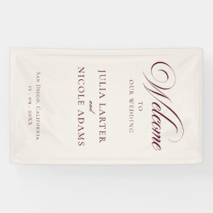 Klassisches Elfenbein-Burgund-Willkommens-Hochzeit Banner