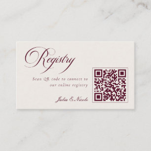 Klassisches Elfenbein-Burgunder QR-Code-Hochzeitsw Begleitkarte