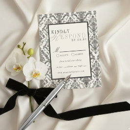 Klassisches Elfenbein-Damask-Rocaille-Hochzeitsmus RSVP Karte