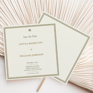 Klassisches Elfenbein & Gold Monogramm Quadrat Sav Save The Date