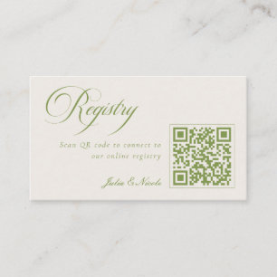 Klassisches Elfenbein Grün QR Code Hochzeitswunsch Begleitkarte