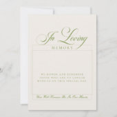 Klassisches Elfenbein-Grün-Script In-loving-Memory Einladung (Vorderseite)