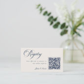Klassisches Elfenbein-Navy-Blue-QR-Code-Hochzeitsr Begleitkarte (Stehend Vorderseite)
