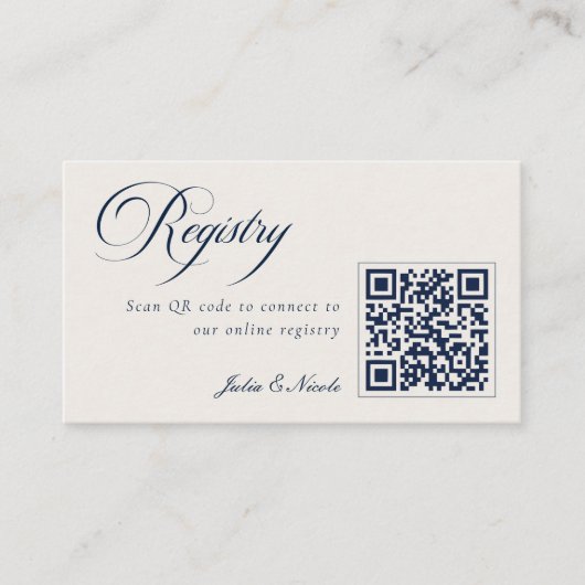Klassisches Elfenbein-Navy-Blue-QR-Code-Hochzeitsr Begleitkarte (Vorderseite)