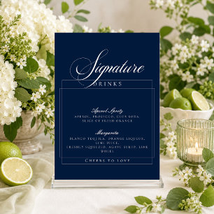 Klassisches Elfenbein-Navy-Blue-Signatur-Drinks-Sc Einladung