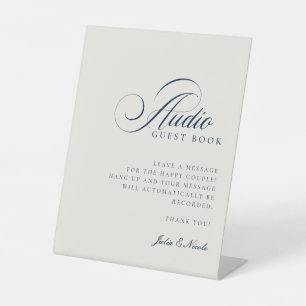 Klassisches Elfenbeinblau Audio-Gästebuch-Hochzeit Sockelschild