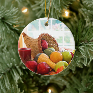 Klassisches Erntetisch-Dankfest-Kornukopia Keramik Ornament