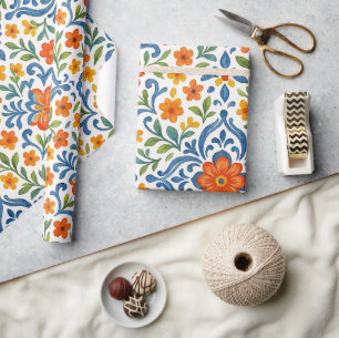 Klassisches ethnisches mediterranes Blumenkunstmus Geschenkpapier