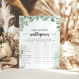 Klassisches Eukalyptus Baby Shower Scattegories Sp