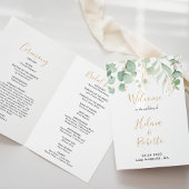 Klassisches Eukalyptus Gold Trifold Wedding Progra Dreifach Gefaltete Einladung