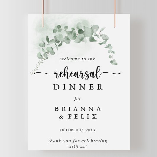 Klassisches Eukalyptus Probe Dinner Begrüßungszeic Poster