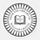 Klassisches Ex Libris Buchschild mit offenem Buch Runder Aufkleber (Vorderseite)