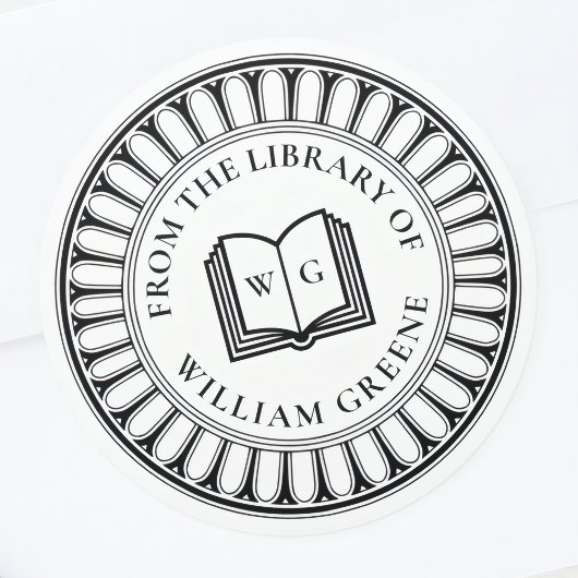 Klassisches Ex Libris Buchschild mit offenem Buch Runder Aufkleber