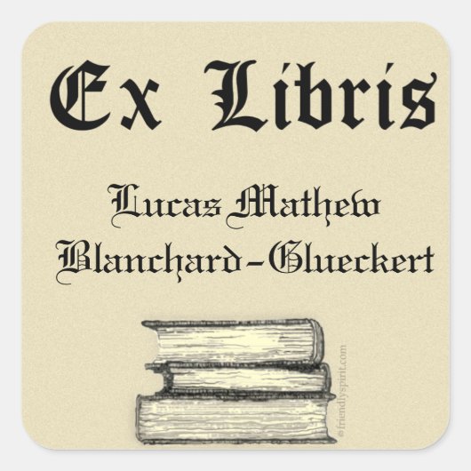 Klassisches Ex Libris Buchzeichen Quadratischer Aufkleber (Vorderseite)