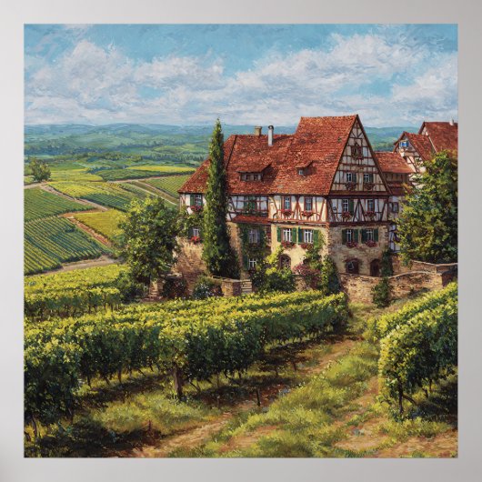 Klassisches Fachwerk Haus & Sunny Vineyards Poster (Vorne)