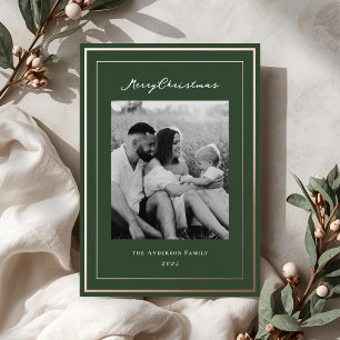 Klassisches Familienfoto mit grünem Wald und Goldr Folien Feiertagskarte
