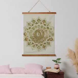 Klassisches farbenfrohes Mandala im indischen Stil Wandteppich Mit Holzrahmen