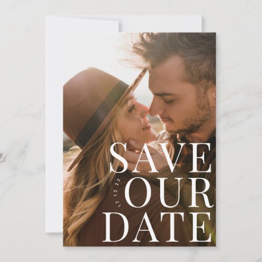 Klassisches feines weißes Multi-Foto kundenspezifi Save The Date (Vorderseite)