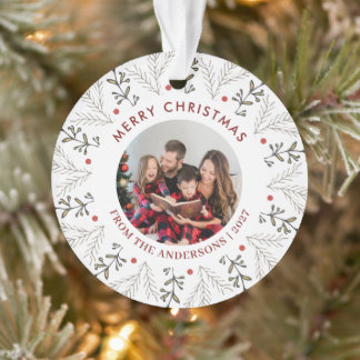 Klassisches festliches Tannenmuster Weihnachtsfoto Ornament