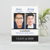 Klassisches Filmthema mit Blue Twin Abschluss Einladung (Stehend Vorderseite)