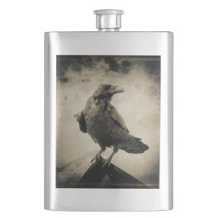 Klassisches Flasendesign Vintag Sepia Raven Design Flachmann