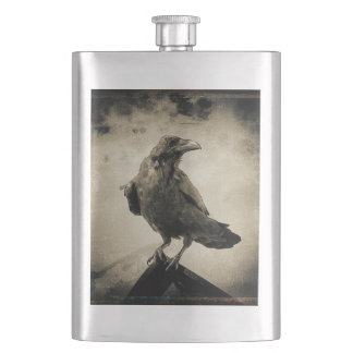 Klassisches Flasendesign Vintag Sepia Raven Design Flachmann