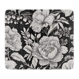 Klassisches Florales Schwarz-Weiß-Vintage Schneidebrett