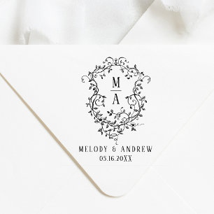 Klassisches florales Wappen Hochzeit Permastempel