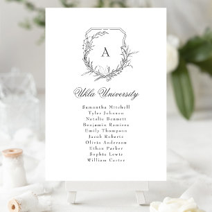 klassisches florales Wappen-Monogramm-Sitzplan Tischnummer