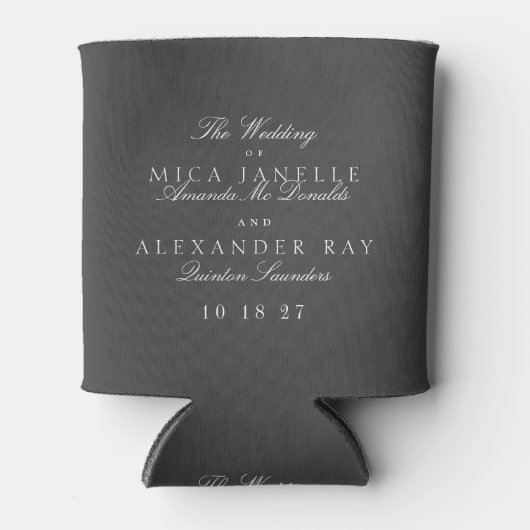 Klassisches formales, dunkelgraues Hochzeitsgesche Dosenkühler (Vorderseite)