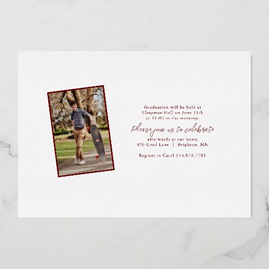 Klassisches Foto Abschluss Folieneinladung (Rückseite)