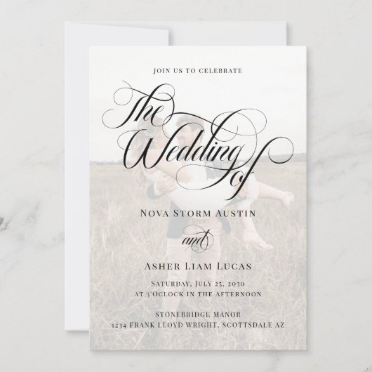 Klassisches Foto Elegant in einem QR-Code Hochzeit Einladung (Vorderseite)