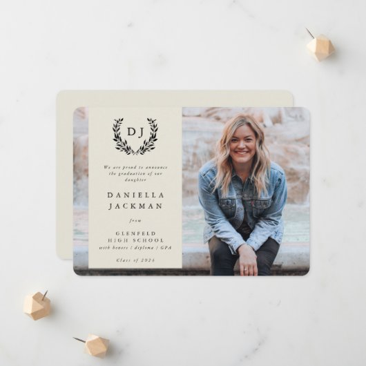 Klassisches Foto für Laurel Wreath Abschluss Ankündigung (Vorderseite/Rückseite Beispiel)