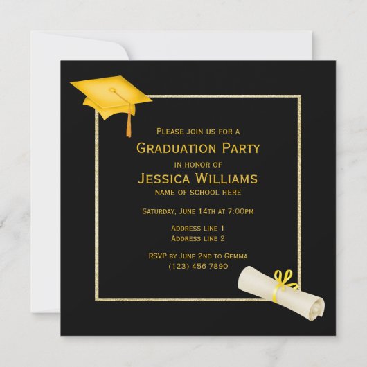 Klassisches Foto Gerahmter Abschluss Doppelseitig Einladung (Rückseite)