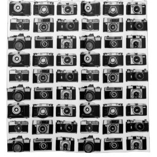 KLASSISCHES FOTO KAMERAS PATTER IN SCHWARZ UND WEI DUSCHVORHANG