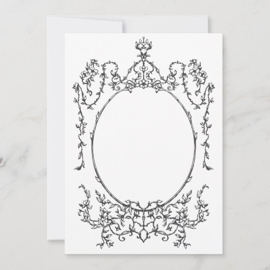 Klassisches Foto mit Blumenrahmen Schwarz und Weiß Einladung (Rückseite)