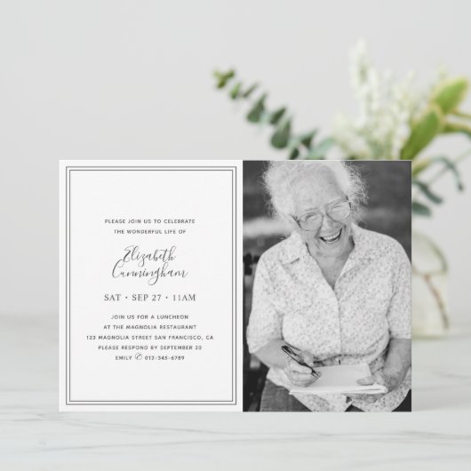 Klassisches Foto mit schlichter Elegant Einladung (Stehend Vorderseite)
