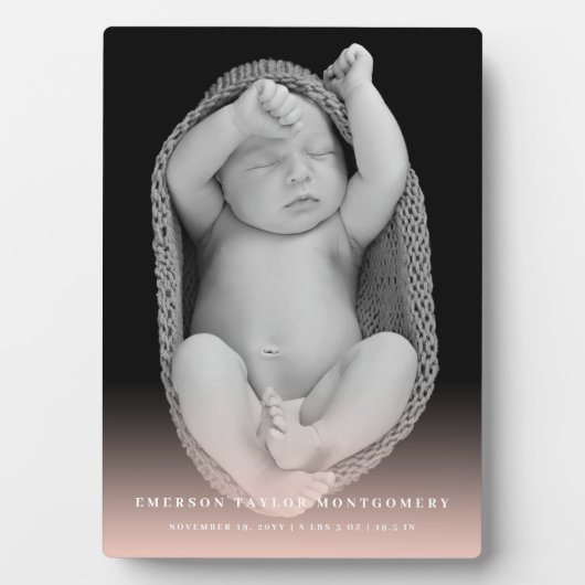 Klassisches Foto mit schlichter Rosa Gradient Baby Fotoplatte (Vorderseite)
