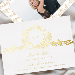 Klassisches Foto Monogram Wedding Gold Folieneinladung