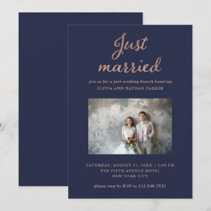 Klassisches Foto Navy und Roségold Hochzeit Einladung